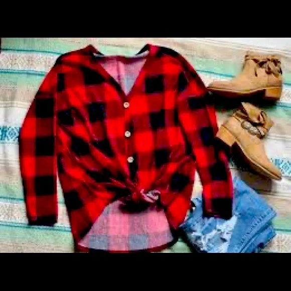 Bibi brand. NWT (boutique). Red and black buffalo check - Picture 2 of 5